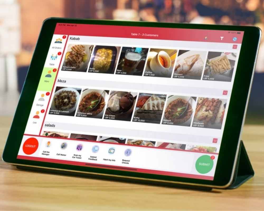 A tablet with restaurant order management system opened